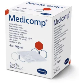 Medicomp 5 х 5 см - стерильные салфетки из нетканого материала 2х25шт, Размер салфеток: 5см х 5 см, Тип: 4-х слойные