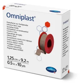 Omniplast / Омнипласт - фиксирующий пластырь из текстильной ткани 1,25 см х 9,2 м, Размер пластыря: 1.25см х 9.2м