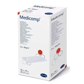 Medicomp 10 х 10 см - стерильные салфетки из нетканого материала 2х100шт, Размер салфеток: 10см х 10см - 100 шт, Тип: 4-х слойные