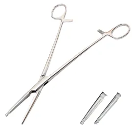 Зажим жесткий для вагинальных операций прямой Heaney-Ballentine. Длина 22 см, рабочая часть 50 мм.