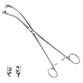 Щипці маткові тризубі вигнуті для відтягування тіла матки Museux. Довжина 26 см