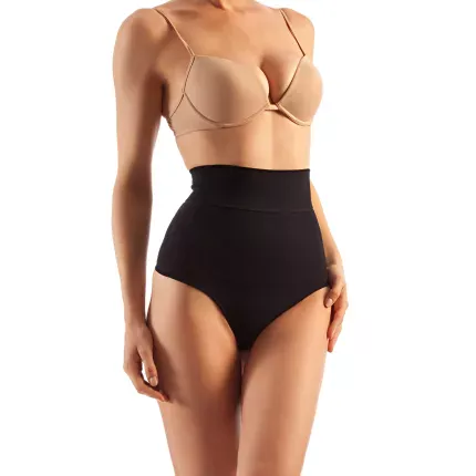 Утягивающие стринги с высокой талией из хлопка FarmaCell Shape Black 610, M