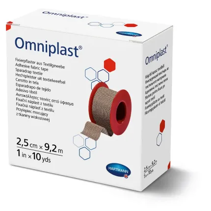 Omniplast / Омніпласт - фіксуючий пластир з текстильної тканини 2,5 см х 9,2 м, Розмір пластиру: 2.5 см х 9.2 м