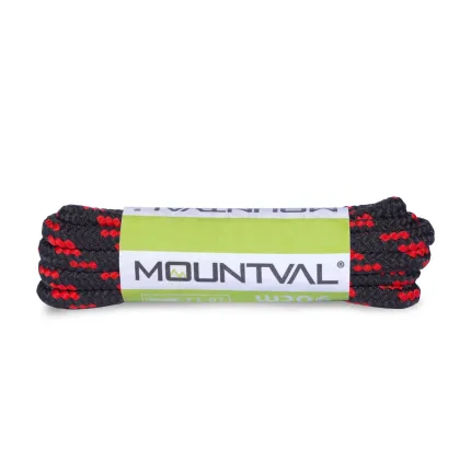 Шнурки для трекінгового взуття Mountval Laces 150 Чорний/Червоний, Довжина шнурівок, см: 150, Колір шнурівок: Чорний/Червоний, Тип шнурівок: Круглі 4 мм