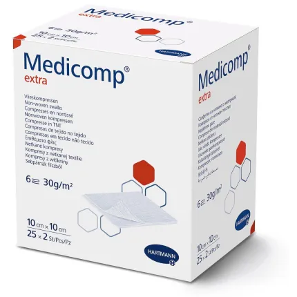 Medicomp Extra 10 х10 см - стерильні серветки з нетканого матеріалу, Розмір серветок: 10см х 10см - 25 шт, Кількість: 25 шт., Тип: 6-ти шарові