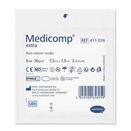 Medicomp Extra 7,5 х 7,5 см, стерильні серветки з нетканого матеріалу, Розмір серветок: 7.5см х 7.5 см - 25 шт, Кількість: 25 шт., Тип: 6-ти шарові, зображення 3