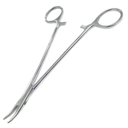 Затискач Москіт судинний зігнутий по площині дитячий Surgiwelomed. Довжина 16,5 см, р.ч. 15 мм