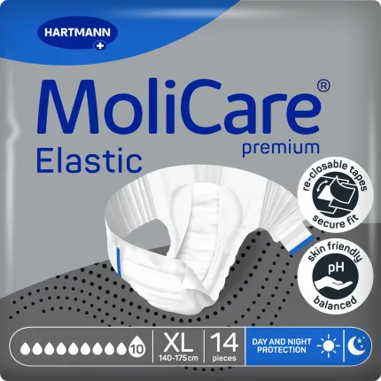 Подгузники ночные, для взрослых, страдающих недержанием, MoliCare Premium Elastic 10 капель размер XL 14шт/пак, Размер подгузников: XL, Количество капель: 10