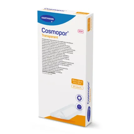 Повязка пленочная прозрачная с абсорбирующей подушечкой Cosmopor®Transparent 10см х 25см, Размер пластыря: 10см х 25см, Количество: 1 шт., Тип: З подушечкою
