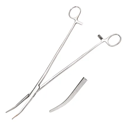 Затискач кровоспинний зігнутий Ochsner-Kocher. Довжина 25,5 см, довжина р.ч. 6 см