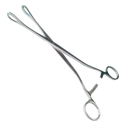 Затискач гінекологічний для абортів вікончастий прямий Saenger. Довжина 27 см, ширина 17 мм