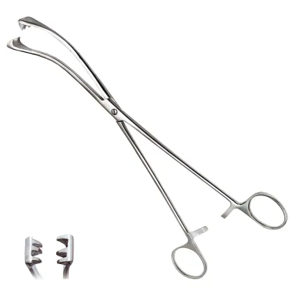 Щипці маткові тризубі вигнуті для відтягування тіла матки Museux. Довжина 26 см