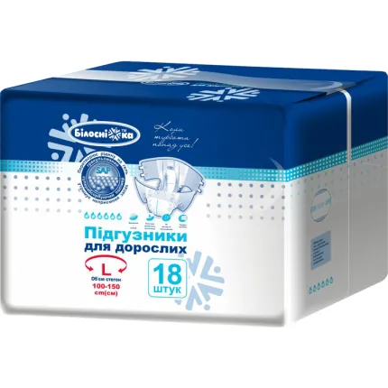 Підгузки для дорослих "Білосніжка" 6 крапель L 18 шт, Розмір підгузників: L, Кількість крапель: 6