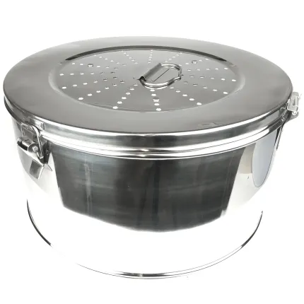 Стерилізаційна коробка з нержавіючої сталі з фільтром KONRICH. Діаметр 340 мм