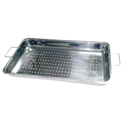Лоток із перфорованої листової нержавіючої сталі. Розміри 480x260x50 мм, об'єм 6,2 л
