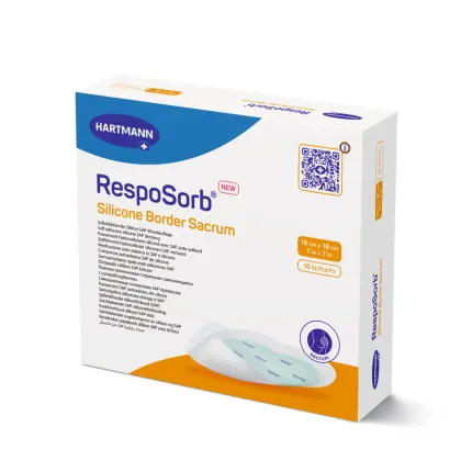 Самоклеюча силіконова пов'язка з суперабсорбуючим полімером RespoSorb® Silicone Border Sacrum 18 х 18см 1 шт, Розмір пов'язки: Sacrum 18 см х 18 см, зображення 2