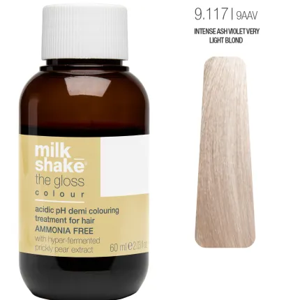 Фарба кисла деміперманентна Milk Shake The Gloss Colour 60 мл, Об'єм: 60 мл, Колір фарби: 9.117/9AAV Intense Ash Violet Very Light Blond