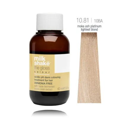 Фарба кисла деміперманентна Milk Shake The Gloss Colour 60 мл, Об'єм: 60 мл, Колір фарби: 10.81/10BA Moka Ash Platinum Lightest Blond
