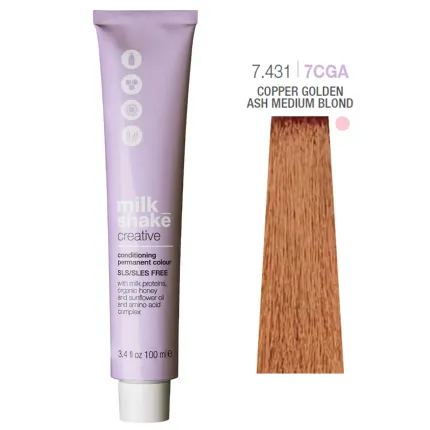 Краска для волос Milk Shake Creative Permanent 100 мл, Обьем: 100 мл, Цвет: 7.431/7CGA Copper Golden Ash Medium Blond