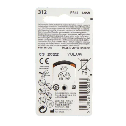 Батарейки для слуховых аппаратов Rayovac №312 (PR41), изображение 2