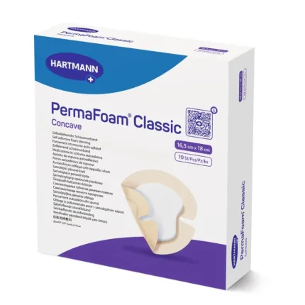 Самоклеюча губчаста пов'язка PermaFoam® Classic Concave 16.5см x 18см, Розмір пов'язки: 16.5см x 18см, Тип: Стерильні