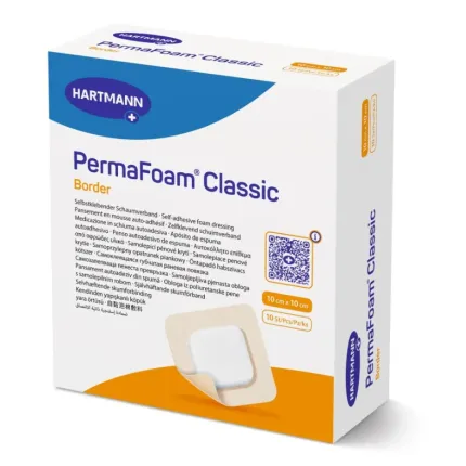 Самоклеюча губчаста пов'язка PermaFoam® Classic Border 10см x 10см, Розмір пов'язки: 10см х 10см, Тип: Стерильні