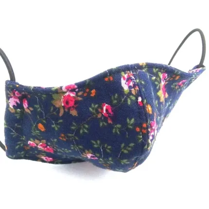 Захисна маска для обличчя багаторазова тришарова Mark I Синя Квіткова, зображення 3