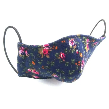 Захисна маска для обличчя багаторазова тришарова Mark I Синя Квіткова, зображення 4