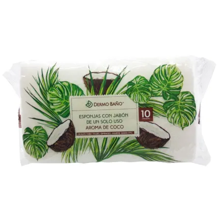 Одноразові пінні губки для особистої гігієни Jalsosa Dermo bano, 10 шт, запах кокосу
